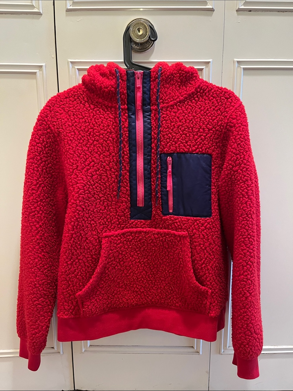 J. Crew Red Vintage Fleece Half-Zip with Pink & Navy Trim